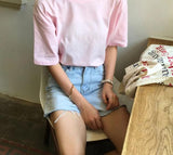 Basic Color Women T-Shirt Casual O-neck Summer Top Korean Hipster S-XL