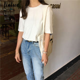 Basic Color Women T-Shirt Casual O-neck Summer Top Korean Hipster S-XL