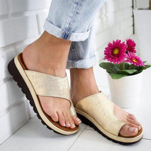 Women PU Leather Shoes Comfy Platform Flat Sole Ladies Casual Soft Big Toe Foot Correction Sandal Orthopedic Bunion Corrector