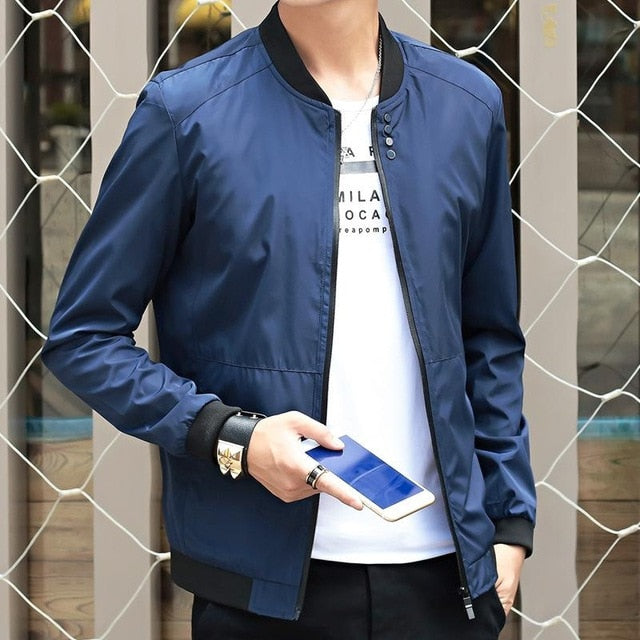 Fashion Male Jacket Men Thin Windbreaker Black Bomber