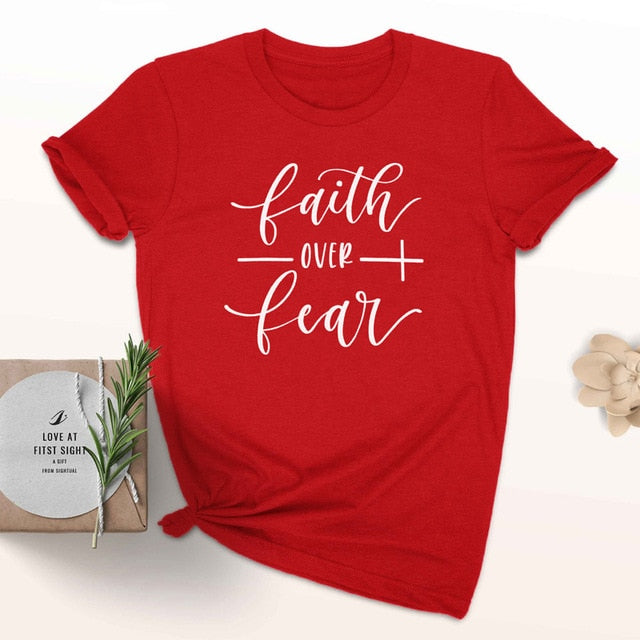 Faith Over Fear Christian T-Shirt Religion Clothing For Women