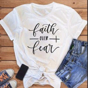 Faith Over Fear Christian T-Shirt Religion Clothing For Women