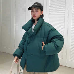 Winter Jacket Women Stand Collar Solid Black White Female Down Coat