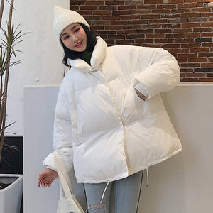 Winter Jacket Women Stand Collar Solid Black White Female Down Coat