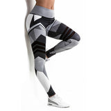 Women Fitness Leggings Black and White Stitching Printing Summer Polyester  Stylish Breathable