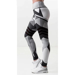 Women Fitness Leggings Black and White Stitching Printing Summer Polyester  Stylish Breathable