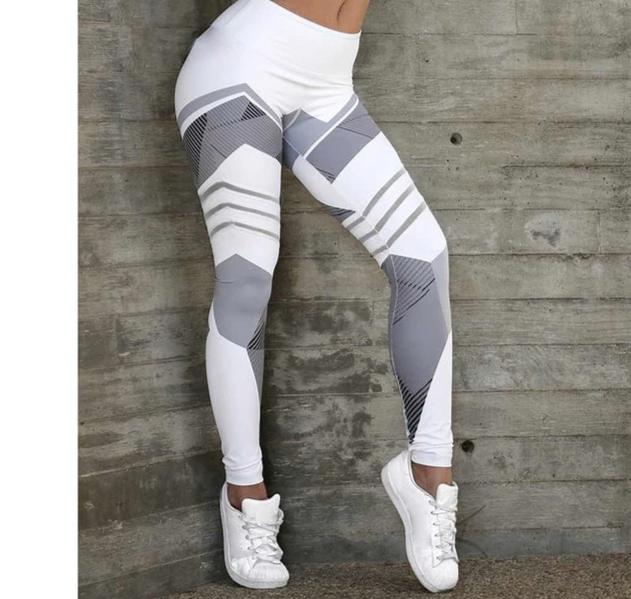 Women Fitness Leggings Black and White Stitching Printing Summer Polyester  Stylish Breathable