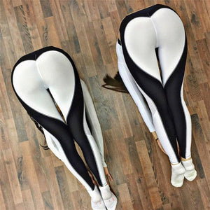 Women Fitness Leggings Black and White Stitching Printing Summer Polyester  Stylish Breathable