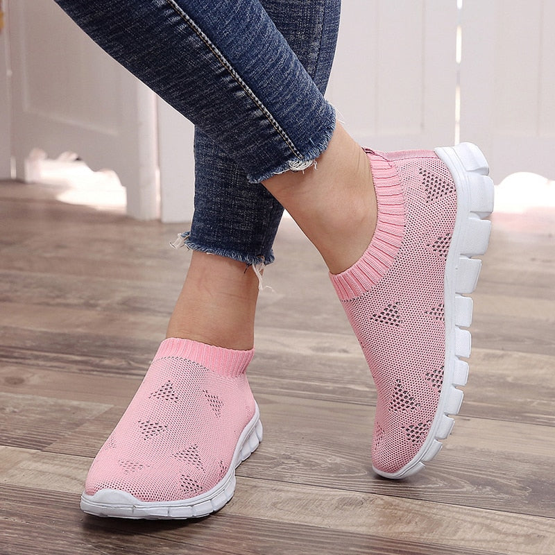 women Sneaker spring summer slip on platform knitting flats soft walking shoes