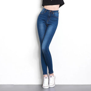 Women High Waist Jeans High Elastic plus size Stretch female washed denim skinny pencil pants