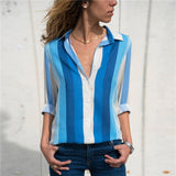 Women Blouses Chic Striped Print Office Shirt Top Fashion Long Sleeve Chiffon  Casual for Ladies