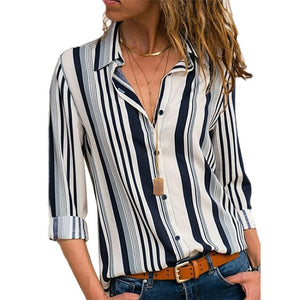 Women Blouses Chic Striped Print Office Shirt Top Fashion Long Sleeve Chiffon  Casual for Ladies