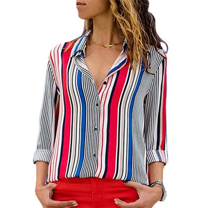 Women Blouses Chic Striped Print Office Shirt Top Fashion Long Sleeve Chiffon  Casual for Ladies