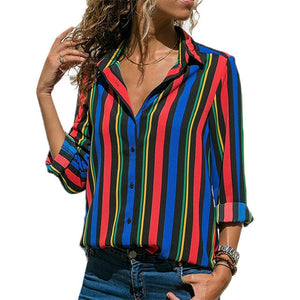 Women Blouses Chic Striped Print Office Shirt Top Fashion Long Sleeve Chiffon  Casual for Ladies