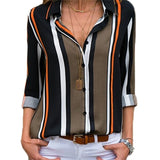 Women Blouses Chic Striped Print Office Shirt Top Fashion Long Sleeve Chiffon  Casual for Ladies