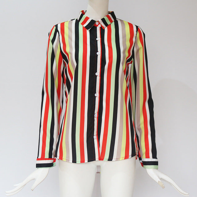 Women Blouses Chic Striped Print Office Shirt Top Fashion Long Sleeve Chiffon  Casual for Ladies