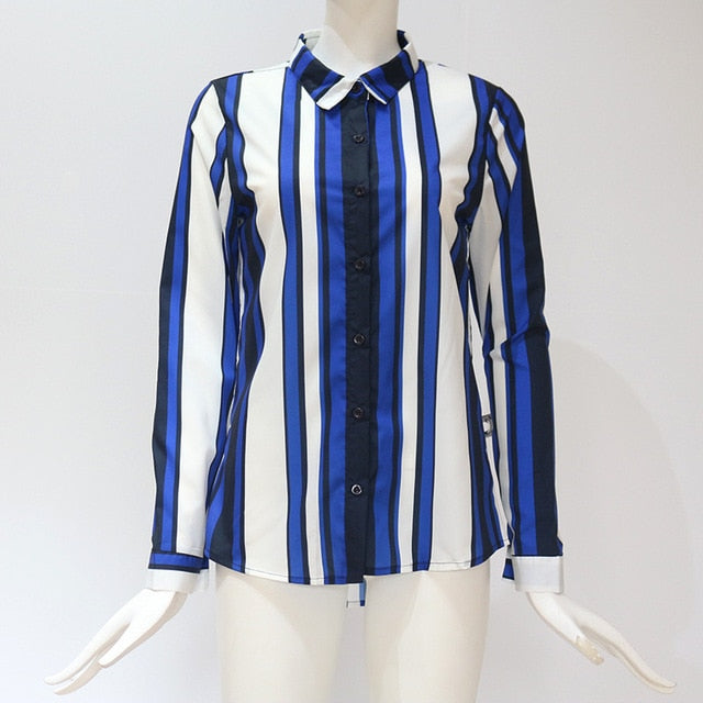 Women Blouses Chic Striped Print Office Shirt Top Fashion Long Sleeve Chiffon  Casual for Ladies