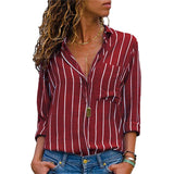 Women Blouses Chic Striped Print Office Shirt Top Fashion Long Sleeve Chiffon  Casual for Ladies