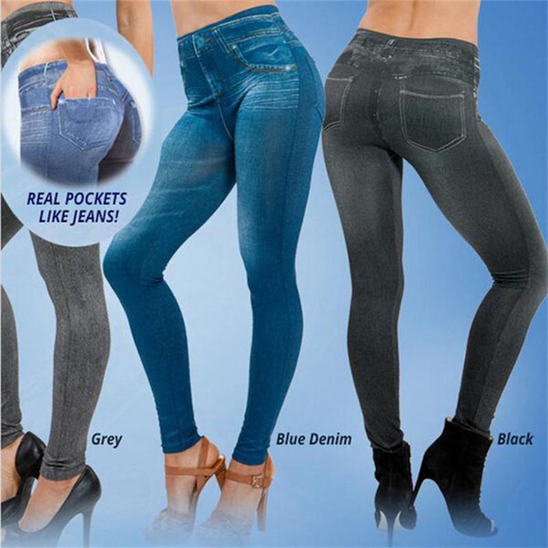 Women Fleece Lined Winter Jeans Genie Slim Fashion  Leggings 2 Real Pockets Woman Fitness Pants