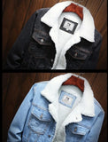 Men Light Blue Winter Jean Jackets Outerwear Warm Denim Coats Large Size Wool Liner Thicker Denim Jackets