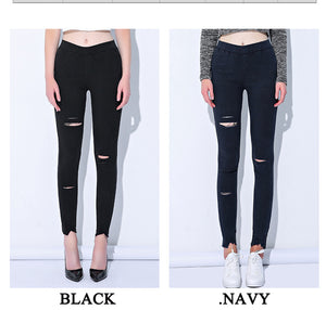 Yesello Plus Size M-5XL Summer Hole Ripped Jeans for Women Jeggings Cool Denim High Waist Skinny Pants Pencil Trousers Black