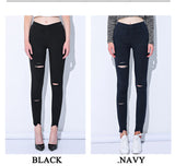 Yesello Plus Size M-5XL Summer Hole Ripped Jeans for Women Jeggings Cool Denim High Waist Skinny Pants Pencil Trousers Black