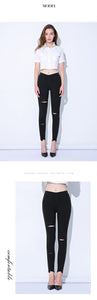 Yesello Plus Size M-5XL Summer Hole Ripped Jeans for Women Jeggings Cool Denim High Waist Skinny Pants Pencil Trousers Black