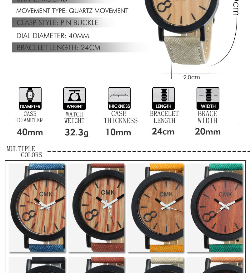 Fashion Luxury Imitation Wood Grain Watch for Men & Women Simple Casual Leather Clocks Couple Sports Quartz Wristwatch