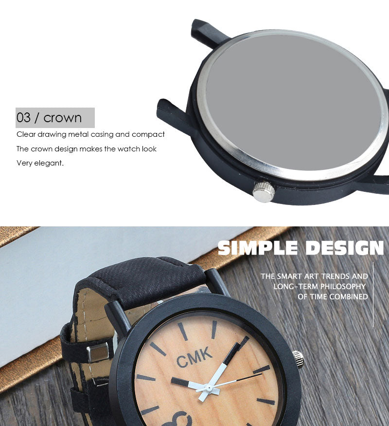 Fashion Luxury Imitation Wood Grain Watch for Men & Women Simple Casual Leather Clocks Couple Sports Quartz Wristwatch