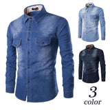 Fashion Mens Denim Shirt Long Sleeve