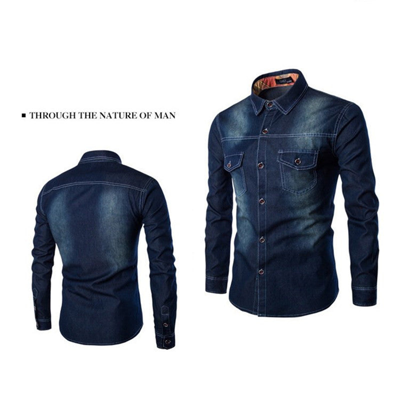 Fashion Mens Denim Shirt Long Sleeve