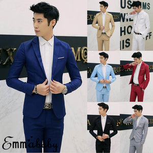 Men's Casual Slim Fit Formal Business One Button Suit Blazer Coat Jacket Tops