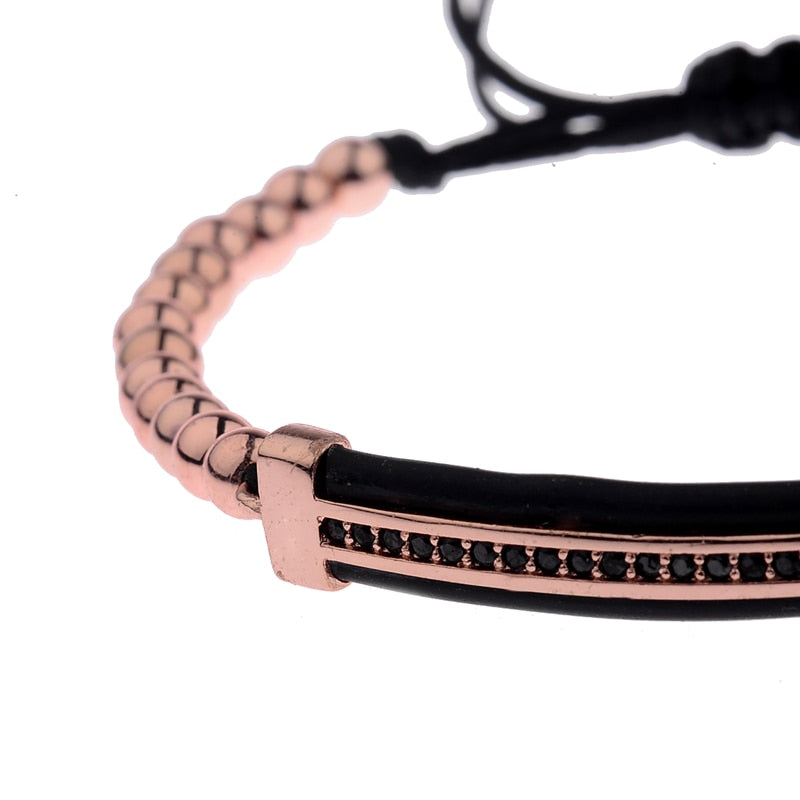 Classic Luxury Black Zircon 4MM Copper Beads Bracelet Unisex