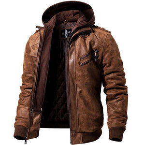 Men's Real Leather Jacket Men Motorcycle Removable Hood winter coat Warm Genuine Leather Jackets