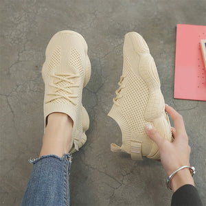 Women Sneakers Mesh Flat Lace Up Stretch Fabric Platform Vulcanized Casual Shoes Breathable Fashion