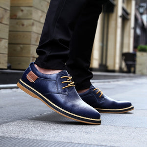 Men Oxford Genuine Leather Dress Shoes Brogue Lace Up Flats