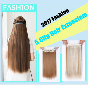 Hair 24'' Long Straight Women Clip in Hair Extensions Black Brown High Tempreture Synthetic Hair Piece