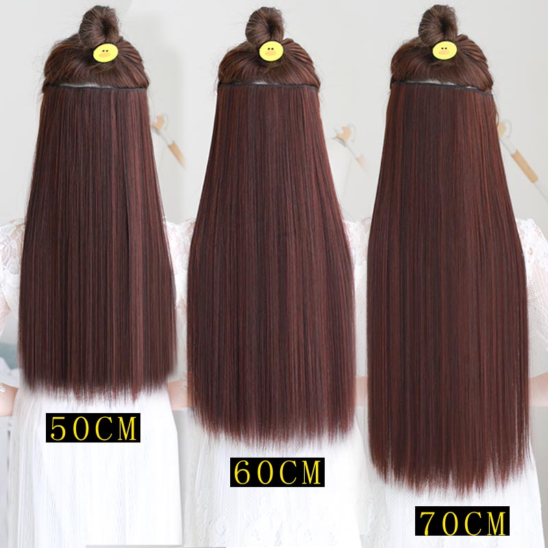 Hair 24'' Long Straight Women Clip in Hair Extensions Black Brown High Tempreture Synthetic Hair Piece