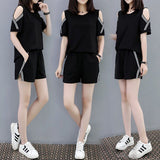 Large Size Women's Casual Suit Summer Loose Thin Strapless Two-piece Short-sleeved T-shirt