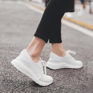 Women & Men Lightweight Sneakers Summer Knit Breathable Trainers Soft Couple Walking Shoes white