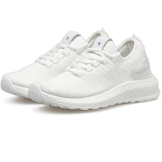 Women & Men Lightweight Sneakers Summer Knit Breathable Trainers Soft Couple Walking Shoes white