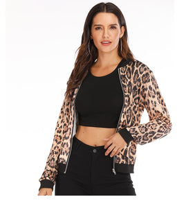 Rose Leopard Spring Women's Jackets Female Coat Zipper with Long Sleeve