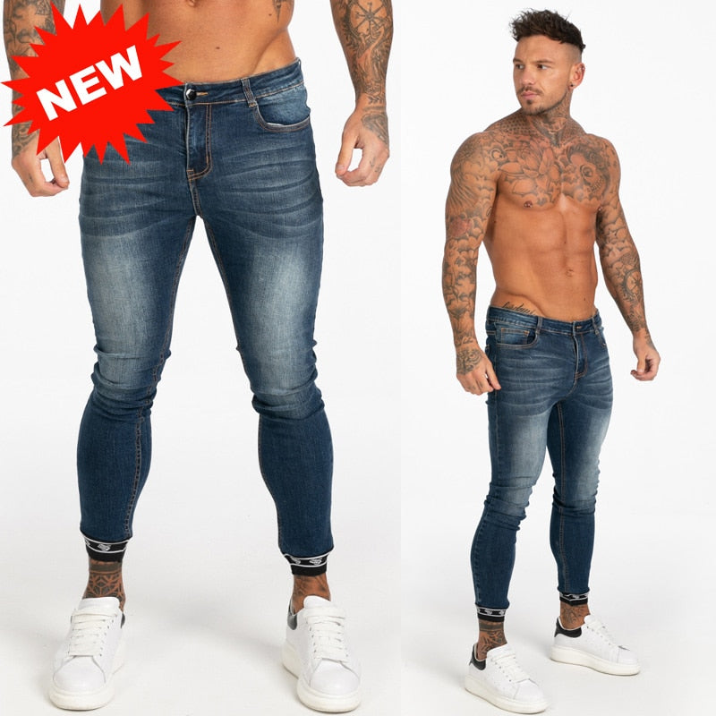 Mens Skinny Jeans Latest Model Super Non Ripped Stretch Denim Pants Elastic Waist Big Size