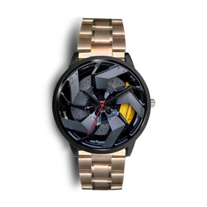 Men's Quartz watch Luxury Racing Car Wheel Free Stainless Strap Clock