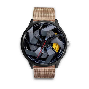 Men's Quartz watch Luxury Racing Car Wheel Free Stainless Strap Clock