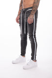 Mens Side Stripe Skinny Fit Black Denim Jeans Hip Hop Streetwear Solid Color Plus Size Slim Fit Lightweight Cotton Jeans for Men