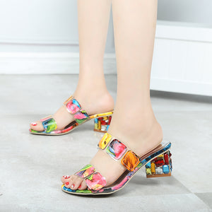 Women Multi Colors Sandals Fashion High Heels Open Toe Beach Flip Flops