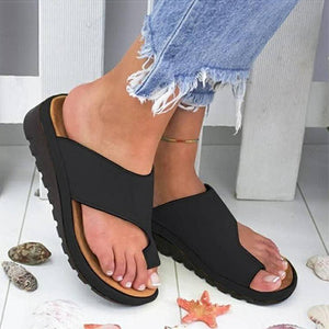 Women PU Leather Shoes Comfy Platform Flat Sole Ladies Casual Soft Big Toe Foot Correction Sandal Orthopedic Bunion Corrector