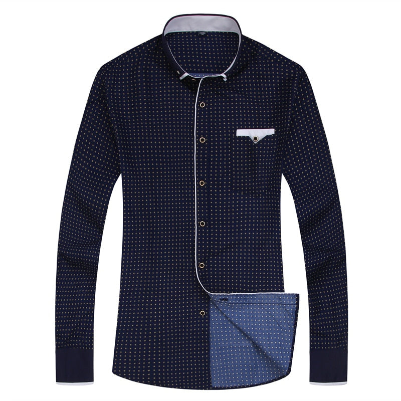 Men Fashion Casual Long Sleeved Printed shirt Slim Fit Male Social Business Dress