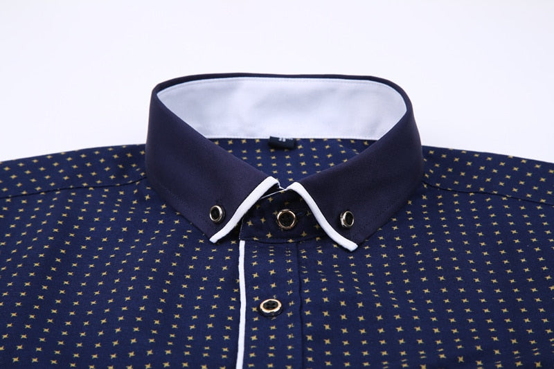 Men Fashion Casual Long Sleeved Printed shirt Slim Fit Male Social Business Dress